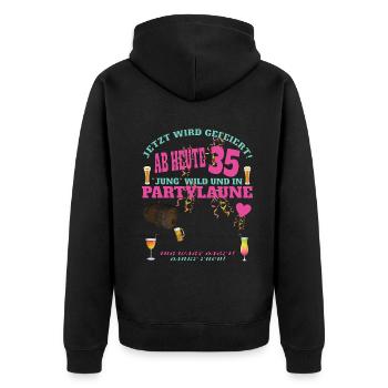 35. Geburtstag Mann und Frau Gästebuch - Unisex Premium Bio Zip Hoodie - Schwarz - Hinten - Nico (187cm)
