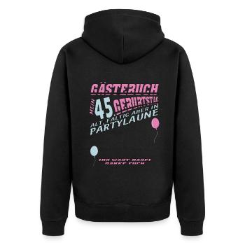 45. Geburtstag Mann und Frau Gästebuch - Unisex Premium Bio Zip Hoodie - Schwarz - Hinten - Nico (187cm)