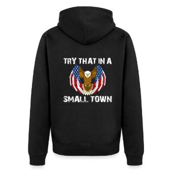 Small Town American Retro Eagle Vintage - Unisex Premium Organic Zip Hoodie - black - Back - Nico (187cm)