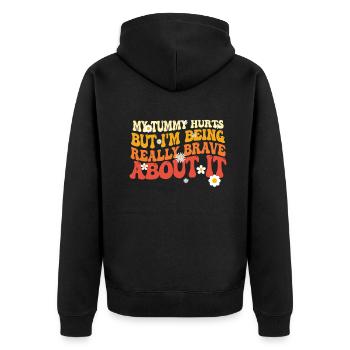 Mein Bauch tut weh, aber ich bin wirklich - Unisex Premium Bio Zip Hoodie - Schwarz - Hinten - Nico (187cm)