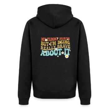 Mein Bauch tut weh, aber ich bin wirklich - Unisex Premium Bio Zip Hoodie - Schwarz - Hinten - Nico (187cm)