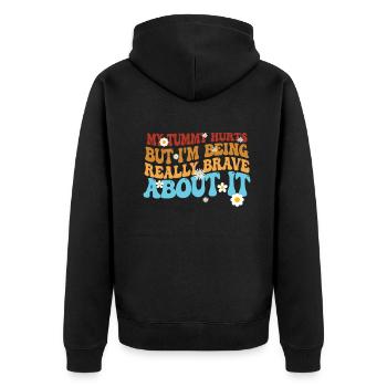Mein Bauch tut weh, aber ich bin wirklich - Unisex Premium Bio Zip Hoodie - Schwarz - Hinten - Nico (187cm)