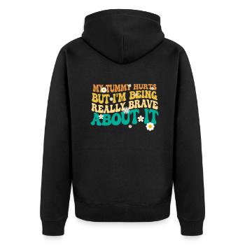 Mein Bauch tut weh, aber ich bin wirklich - Unisex Premium Bio Zip Hoodie - Schwarz - Hinten - Nico (187cm)