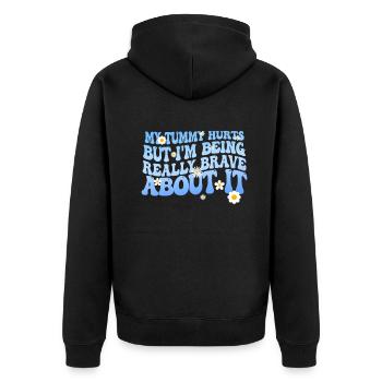 Mein Bauch tut weh, aber ich bin wirklich - Unisex Premium Bio Zip Hoodie - Schwarz - Hinten - Nico (187cm)