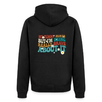 Mein Bauch tut weh, aber ich bin wirklich - Unisex Premium Bio Zip Hoodie - Schwarz - Hinten - Nico (187cm)