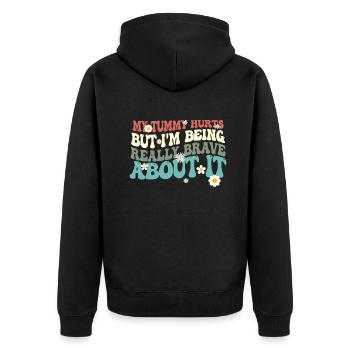 Mein Bauch tut weh, aber ich bin wirklich - Unisex Premium Bio Zip Hoodie - Schwarz - Hinten - Nico (187cm)