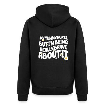 Mein Bauch tut weh, aber ich bin wirklich - Unisex Premium Bio Zip Hoodie - Schwarz - Hinten - Nico (187cm)