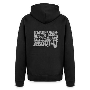 Mein Bauch tut weh, aber ich bin wirklich - Unisex Premium Bio Zip Hoodie - Schwarz - Hinten - Nico (187cm)