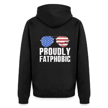 Fièrement grossophobe - Veste à capuche bio Premium Unisexe - noir - Dos - Nico (187cm)