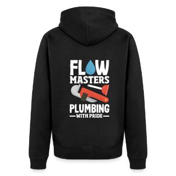 Flow Masters Plumbing Pride Professional Plumber - Unisex Premium Bio Zip Hoodie - Schwarz - Hinten - Nico (187cm)