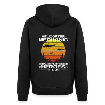 Hubschraubermechaniker Helden Stolz - Unisex Premium Bio Zip Hoodie - Schwarz - Hinten - Nico (187cm)