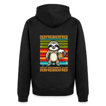 La bière gratuite Fred s’appelle à l’envers, aussi la - Veste à capuche bio Premium Unisexe - noir - Dos - Nico (187cm)