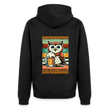 La bière gratuite Fred s’appelle à l’envers, aussi la - Veste à capuche bio Premium Unisexe - noir - Dos - Nico (187cm)