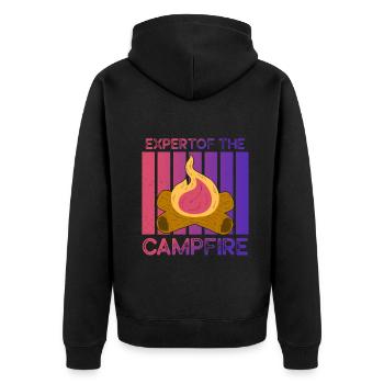 Experte für Camping-Experten am Lagerfeuer - Unisex Premium Bio Zip Hoodie - Schwarz - Hinten - Nico (187cm)