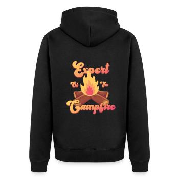 Experte für Camping-Experten am Lagerfeuer - Unisex Premium Bio Zip Hoodie - Schwarz - Hinten - Nico (187cm)