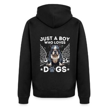 Nur ein Junge, der Hunde liebt - Unisex Premium Bio Zip Hoodie - Schwarz - Hinten - Nico (187cm)