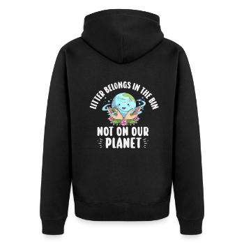 No Littering Anti Littering Earth Day - Unisex Premium Organic Zip Hoodie - black - Back - Nico (187cm)