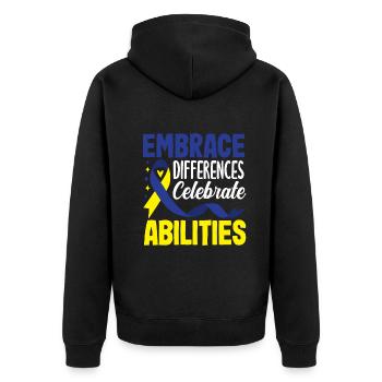 Love Doesn't Count Chromosomes Down Syndrome - Unisex Premium Bio Zip Hoodie - Schwarz - Hinten - Nico (187cm)