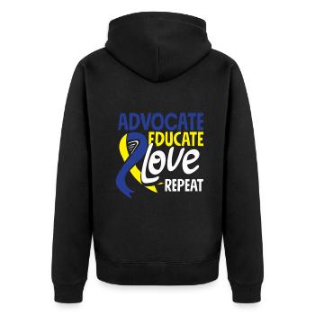 Love Doesn't Count Chromosomes Down Syndrome - Unisex Premium Bio Zip Hoodie - Schwarz - Hinten - Nico (187cm)