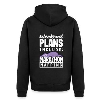 Marathon Napping Sloth Weekend Humor - Unisex Premium Bio Zip Hoodie - Schwarz - Hinten - Nico (187cm)