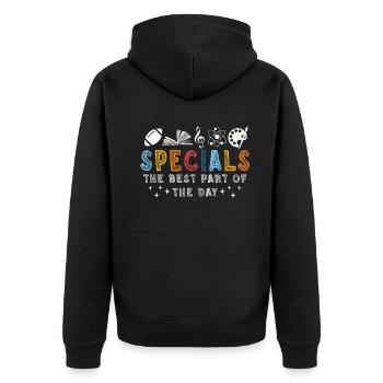Specials The Best Part Of The Day - Unisex Premium Organic Zip Hoodie - black - Back - Nico (187cm)