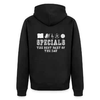 Specials The Best Part Of The Day - Unisex Premium Organic Zip Hoodie - black - Back - Nico (187cm)