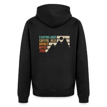 Erkunden Sie die Berge der Utah-Nationalparks - Unisex Premium Bio Zip Hoodie - Schwarz - Hinten - Nico (187cm)