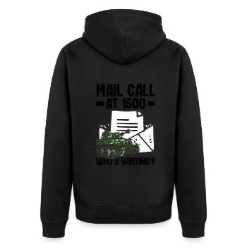Embrace the Mission Military Time Adventure Call - Unisex Premium Bio Zip Hoodie - Schwarz - Hinten - Nico (187cm)
