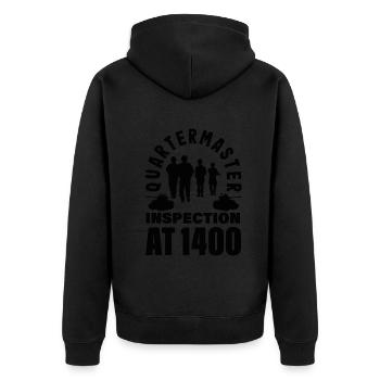 Embrace the Mission Military Time Adventure Call - Unisex Premium Bio Zip Hoodie - Schwarz - Hinten - Nico (187cm)