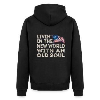 Livin dans le Nouveau Monde Vieille Âme - Veste à capuche bio Premium Unisexe - noir - Dos - Nico (187cm)