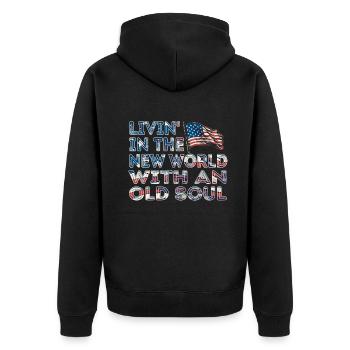 Livin dans le Nouveau Monde Vieille Âme - Veste à capuche bio Premium Unisexe - noir - Dos - Nico (187cm)