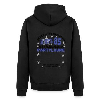 85th Birthday Man and Woman Guestbook - Unisex Premium Organic Zip Hoodie - black - Back - Nico (187cm)