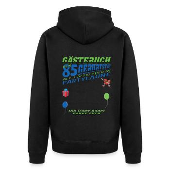 85th Birthday Man and Woman Guestbook - Unisex Premium Organic Zip Hoodie - black - Back - Nico (187cm)