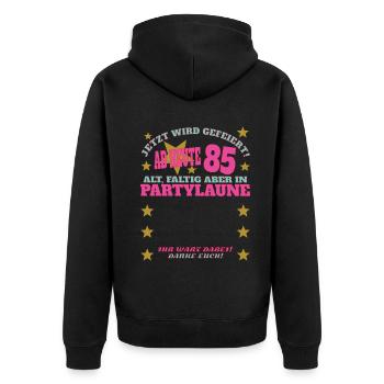 85th Birthday Man and Woman Guestbook - Unisex Premium Organic Zip Hoodie - black - Back - Nico (187cm)