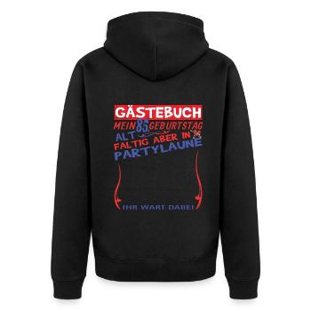 85th Birthday Man and Woman Guestbook - Unisex Premium Organic Zip Hoodie - black - Back - Nico (187cm)
