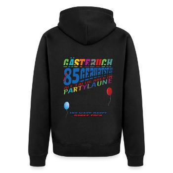85th Birthday Man and Woman Guestbook - Unisex Premium Organic Zip Hoodie - black - Back - Nico (187cm)