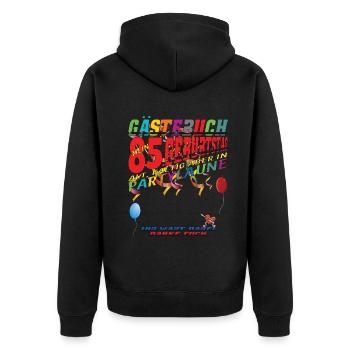 85th Birthday Man and Woman Guestbook - Unisex Premium Organic Zip Hoodie - black - Back - Nico (187cm)