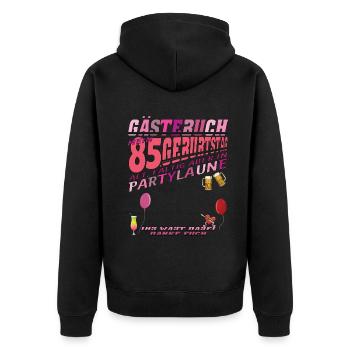 85th Birthday Man and Woman Guestbook - Unisex Premium Organic Zip Hoodie - black - Back - Nico (187cm)
