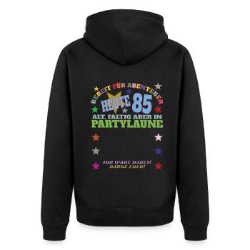 85th Birthday Man and Woman Guestbook - Unisex Premium Organic Zip Hoodie - black - Back - Nico (187cm)