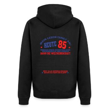 85th Birthday Man and Woman Guestbook - Unisex Premium Organic Zip Hoodie - black - Back - Nico (187cm)