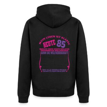 85th Birthday Man and Woman Guestbook - Unisex Premium Organic Zip Hoodie - black - Back - Nico (187cm)