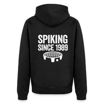 Spiking Since 1989 Spikeball Roundnet - Unisex Premium Organic Zip Hoodie - black - Back - Nico (187cm)