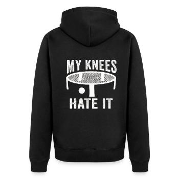 Meine Knie hassen es Roundnet Spike Ball - Unisex Premium Bio Zip Hoodie - Schwarz - Hinten - Nico (187cm)