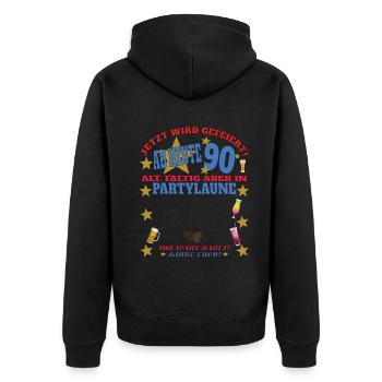 Livre d’or homme et femme 90e anniversaire - Veste à capuche bio Premium Unisexe - noir - Dos - Nico (187cm)