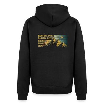 Erkunden Sie die Berge der Utah-Nationalparks - Unisex Premium Bio Zip Hoodie - Schwarz - Hinten - Nico (187cm)