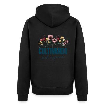 Cultivando Bilingües Spanischlehrer - Unisex Premium Bio Zip Hoodie - Schwarz - Hinten - Nico (187cm)