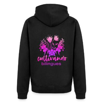 Cultivando Bilingües Spanischlehrer - Unisex Premium Bio Zip Hoodie - Schwarz - Hinten - Nico (187cm)