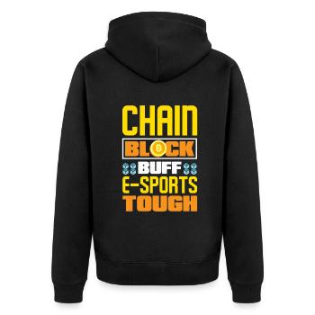 Blockchain , E-sports Tough Blockchain Crypto - Unisex Premium Bio Zip Hoodie - Schwarz - Hinten - Nico (187cm)