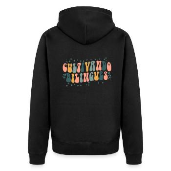 Cultivando Bilingües Spanischlehrer - Unisex Premium Bio Zip Hoodie - Schwarz - Hinten - Nico (187cm)
