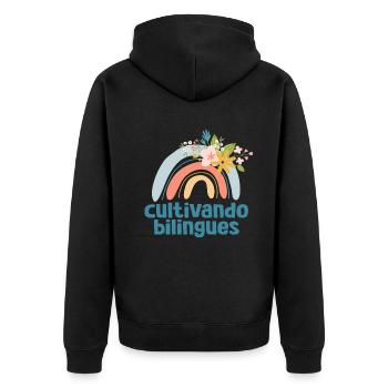 Cultivando Bilingües Spanischlehrer - Unisex Premium Bio Zip Hoodie - Schwarz - Hinten - Nico (187cm)